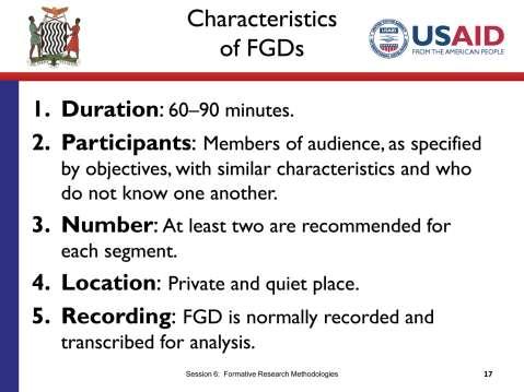 SLIDE 6.17 TIME: 5 minutes In general, focus groups last from 60 to 90 minutes.