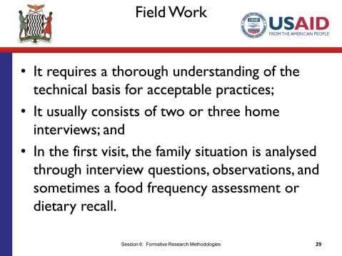 SLIDE 6.29 TIME: 1 minute Field work is the first phase of TIPs. It requires a thorough understanding of the technical basis for acceptable practices.