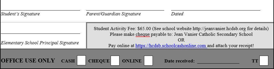 GR 9 OPTION SHEET Joe Student Joe Parent Dec. 1, 2016 Joe Principal The Student Activity Fee for the 2016-2017 school year is $65.00.