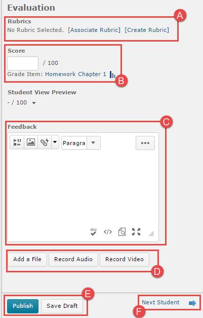 Review the student submission in the left panel, and then fill in the Evaluation options in the right panel: A.