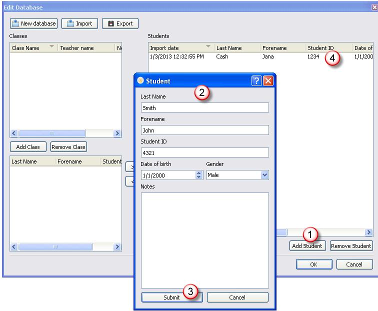 Setting up Database 3 Add Students 1. Click Add Student 2.