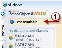 Log into Eduphoria Open Aware On Analyze tab Click Test Available Select Test to be given