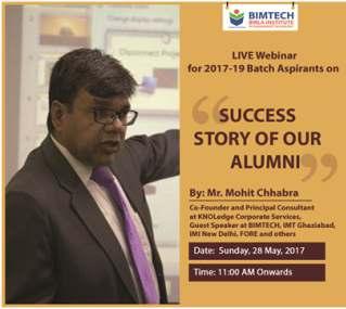 Live Webinar conducted by Alumni Success Story shared by Mr. Mohit Chhabra on Sunday, May 28, 2017 The objective of this webinar was to touch base and engage the new batch of students.