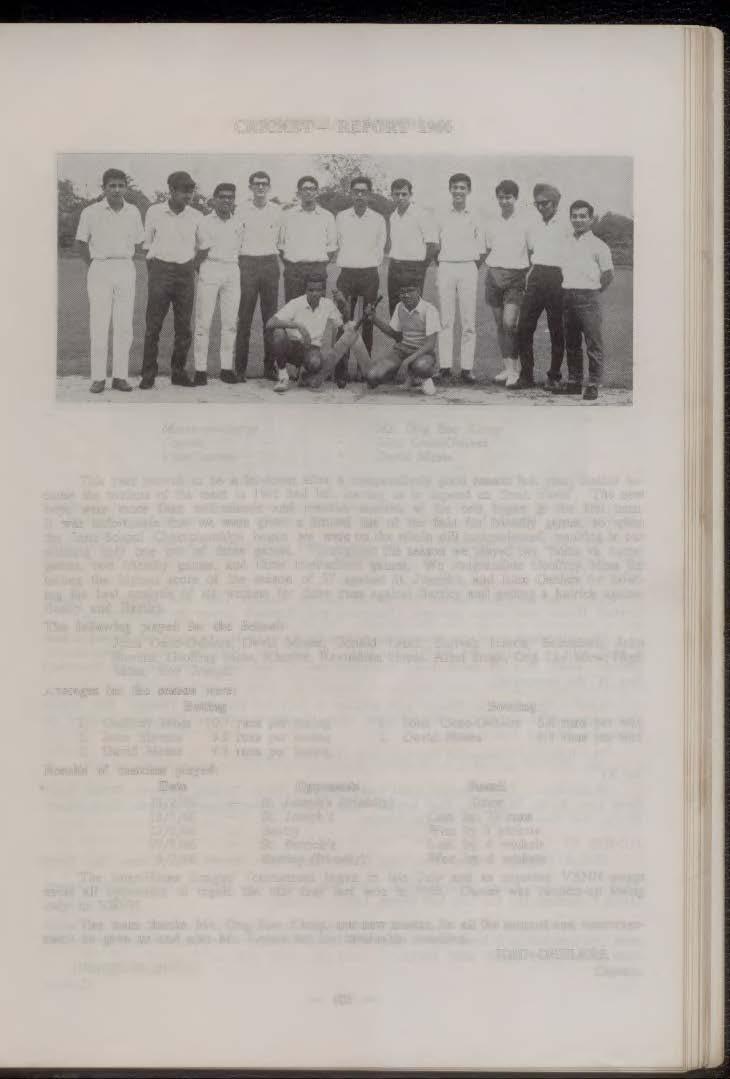 CRICKET - REPORT 1966 Master-in-charge Captain Vice-Captain Mr.