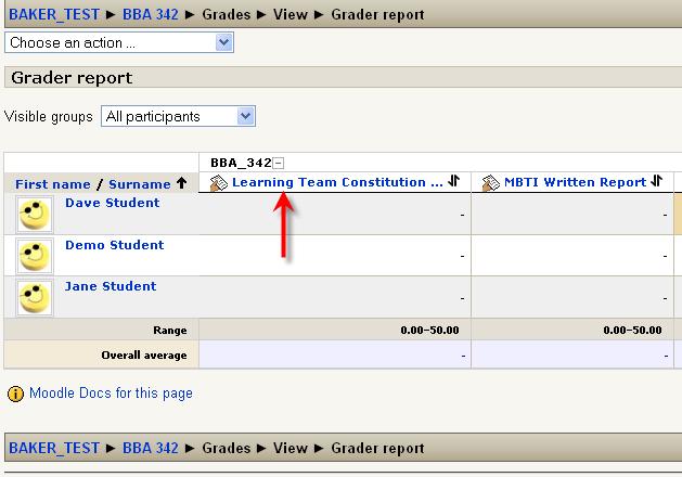 Access the gradebook by clicking on Grades in the Administration Block.