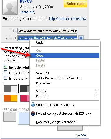 Next, right click with your mouse and choose Copy. Go back to your Moodle course.