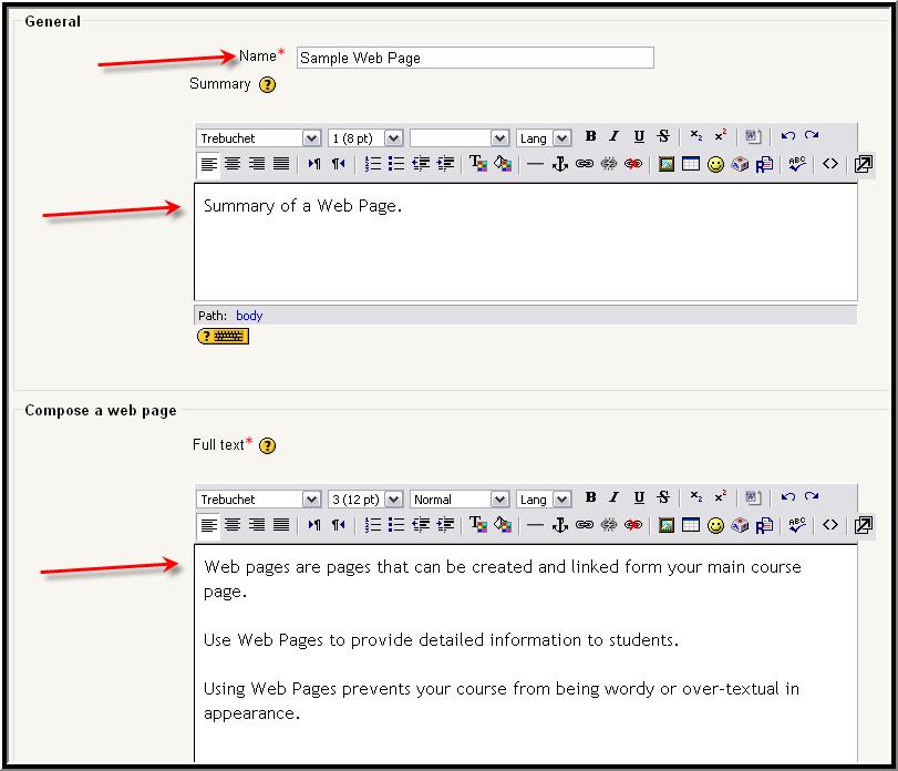 Type in the name of your web page, write a short summary of what the page will entail,