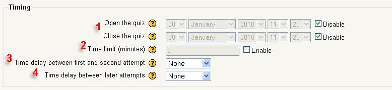 By clicking the Enable box you can determine set the amount of time students will have to take the quiz. 3.