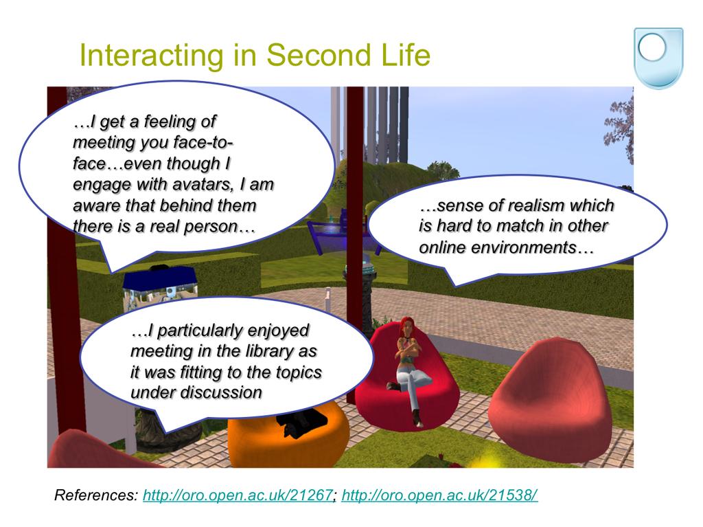 This is a picture of my student and myself having a supervision meeting in Second Life.