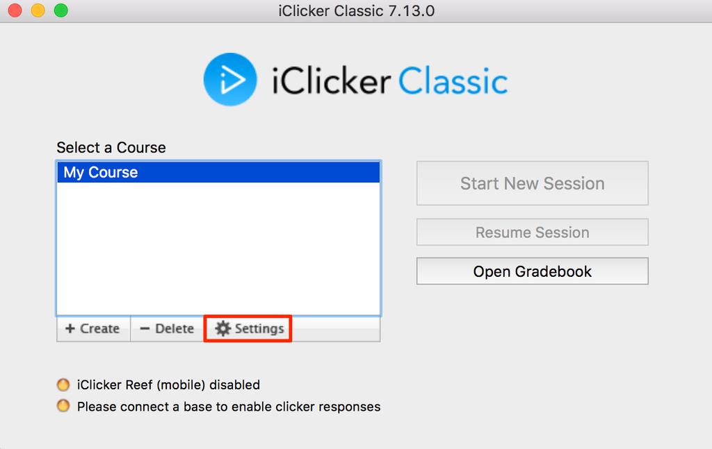 The course name window closes, and you are returned to the i>clicker 7.x.