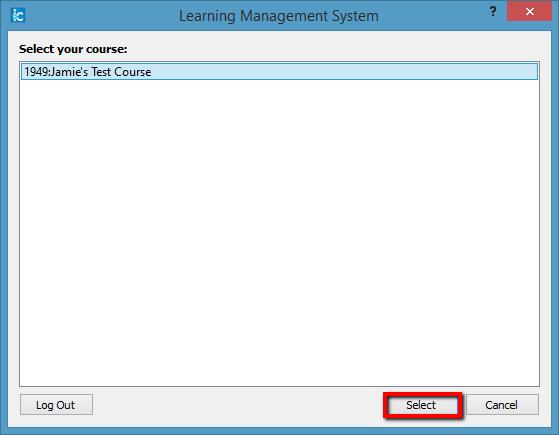 17. The Learning Management System - Select your course window will appear with your Learn course name(s). Highlight your course and click Select.