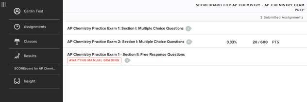 All completed assignments will be listed, but scores and feedback will only be available for assignments that have been fully graded (and are not