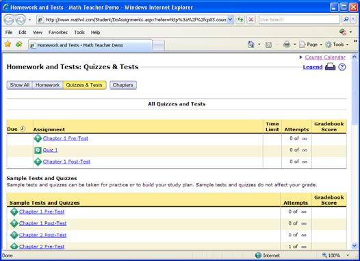 Standards View When creating an assignment, a teacher can view the course content in the context of how problems align to state standards. Click on Create an Assignment, and choose Homework.