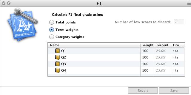 Double Click on F1 for the Reporting Term 2. Select Term Weights 3. Click into cell to confirm Weight 100, Percent 25.