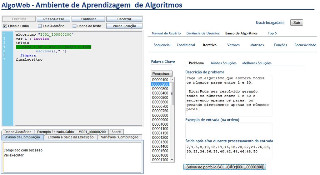 3 Figure 1. The AlgoWeb Environment. The algorithm interpreter is on the left and the algorithm portfolio and user management are on the right.