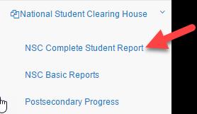 The NSC Complete Student Report The complete student report provides individual student enrollment, graduation and degree details for each high school