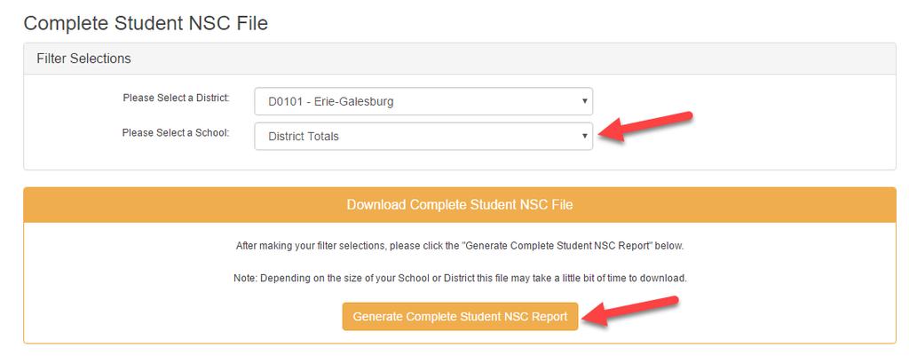 The Complete Student NSC File page will load.