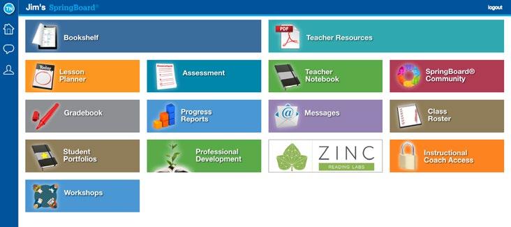Dashboard Overview The SpringBoard Digital homepage is where teachers and students access all content, tools, and features. BOOKSHELF Interactive ebooks (student and teacher).