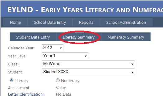 To view Literacy data select the Literacy Summary tab. 3.