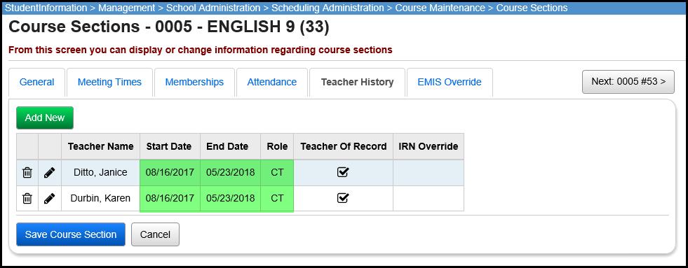 Class Master Record reported. StudentInformation allows course codes up to 15 characters and the first 10 characters must be unique.