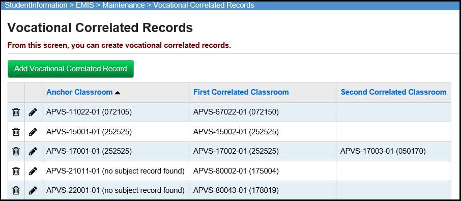 Task 13 Verify Vocational Correlated Records have been entered Once CTRMEMIS has been processed in Update mode, the Local Classroom Codes for all course sections being reported exist in EMIS