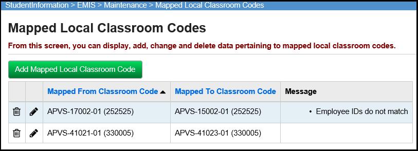 Task 14 Verify Vocational Mapping Records have been entered The mapped local classroom code record allows a district to map (combine) the students from a specific class into another class.