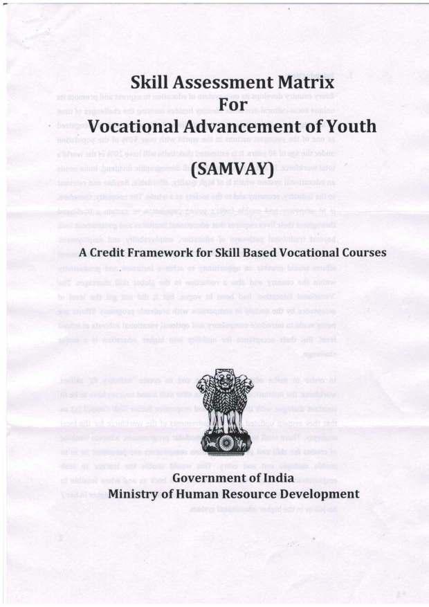 Skill Assessment Matrix For Vocational Advancement of Youth (SAMVAY) A Credit Framework