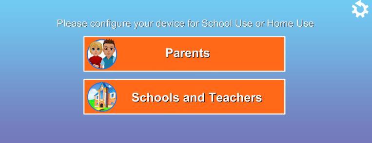 2.3 Configure your Devices (for the Skoolbo App) Open the tablet or desktop app. Select Schools and Teachers. Enter your School Code.