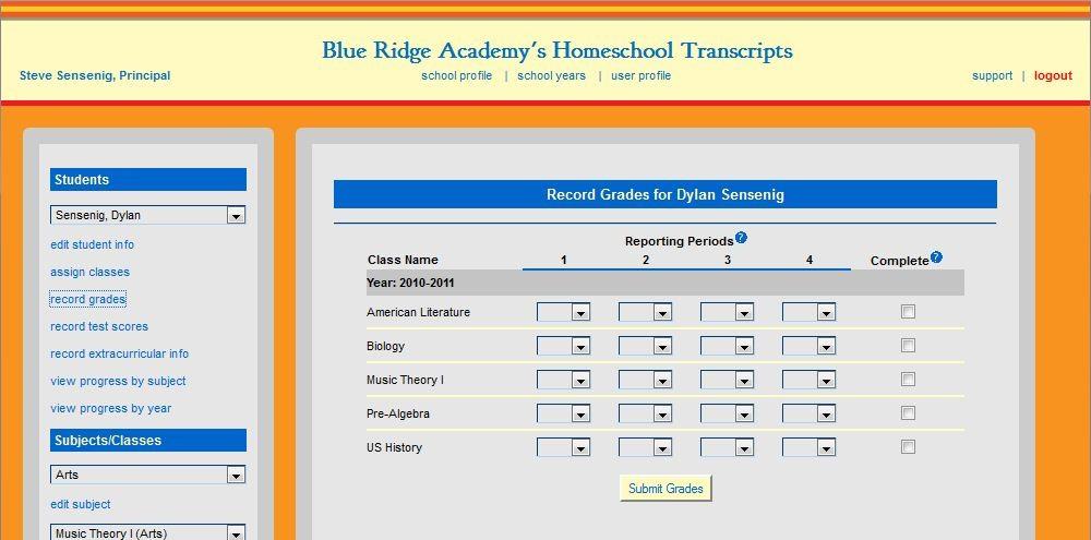 Page 15 of 23 For each reporting period, and for each class, select the grade from the corresponding drop-down. You do not have to do all of the grades at one time.