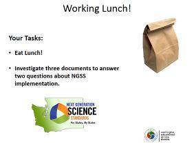 Display the Working Lunch slide Distribute the three documents while