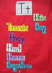 Students should see the words clearly from all angles in the room. Written in large black letters using a variety of background colors to distinguish easily confused words.