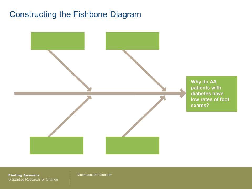 Applying an Equity Lens to the Fishbone Diagram 20 Slides 19-25: 17 minutes The other boxes are then labeled with different categories.
