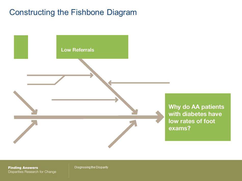 Applying an Equity Lens to the Fishbone Diagram 21 Slides 19-25: 17 minutes Note that, so far, even though we are looking at a disparity, many of our branches show general issues that affect quality