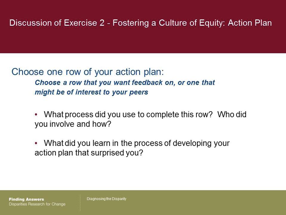 Discussion of Exercise 2 6 Slides 5-6: 35 minutes Encourage interaction.