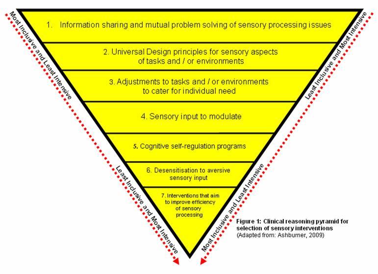 49 Figure 9: Clinical reasoning pyramid for selection of sensory interventions (Adapted from: Ashburner, 2009) Practice Principle: Identify and Manage Risk: Sensory Approaches and Equipment Education