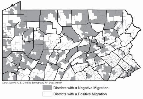 Figure 6: School Districts with Positive and Negative Migration, 1992 to 2002 rural counties that had increases at or above this rate also had a 12 percent increase in school enrollment.