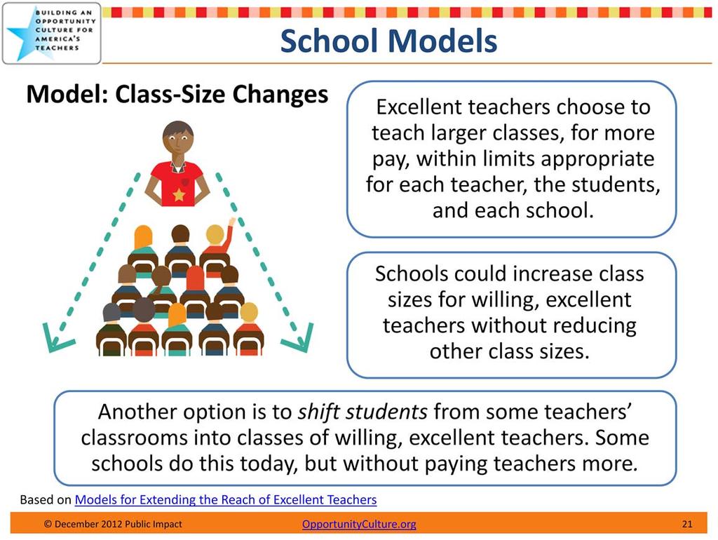 (Suggestion: Speaker can drop any model slides that don t apply.) Let s go through an overview of the models. The most obvious model that comes to people s minds involves changing class sizes.