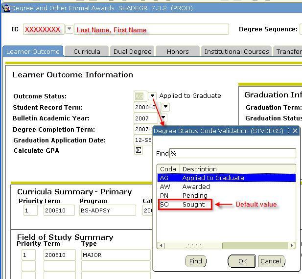 The information displayed in the Learner Outcome block provides an overview of the Learner Outcome and Graduation Information.