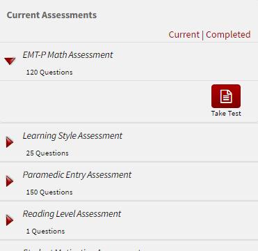 To start taking a student assessment expand the panel and click the Take Test button. Work your way through all the assessments.