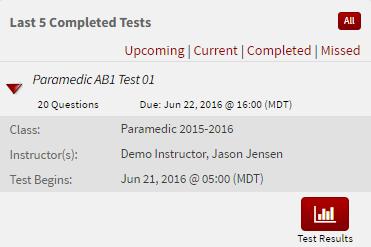 To find your completed test, go to the First 5 Current Tests box and click the Completed link.