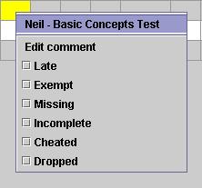 Additional commands on an assignment: Clear all scores will erase all scores for that assignment. Fill empty scores will give students who do not have a score a user-selected value.