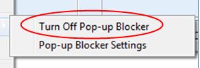 3. To turn off Pop-up Blocker, click Turn Off Pop-up Blocker. Internet Explorer 9 1.