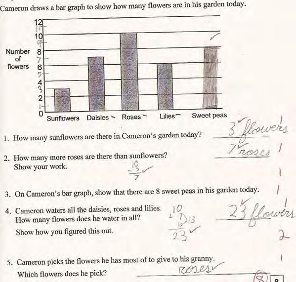 Looking at student work on The Flower Garden: Student A shows a good understanding of scale. Notice how the student added the odd numbers on the left side of the graph.