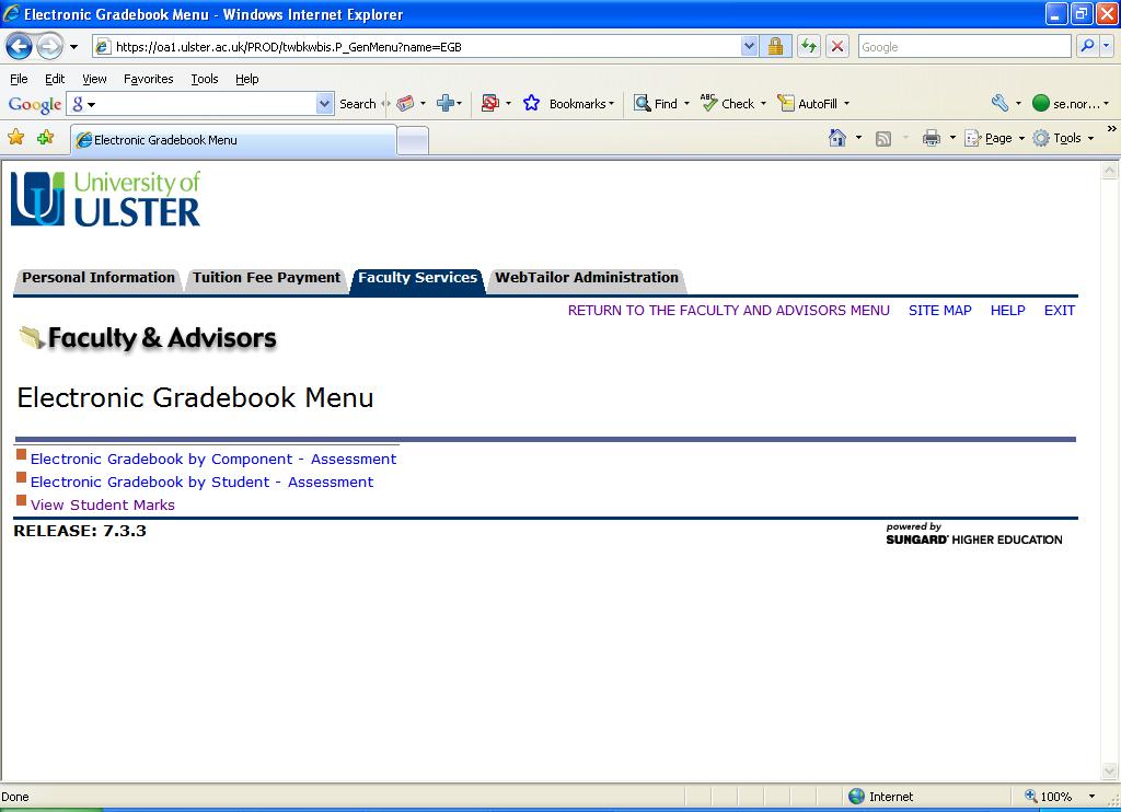 Click on Electronic Gradebook to display the page below.