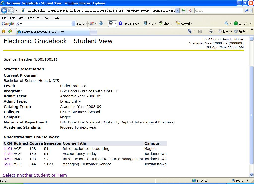 A summary page is then displayed showing all the modules/crn s for which