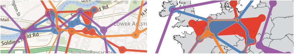 Figure 2.7: KelpFusion applied to restaurants in Boston (left) and to cities in Europe (right). (adapted from Meulemans et al. [37]).
