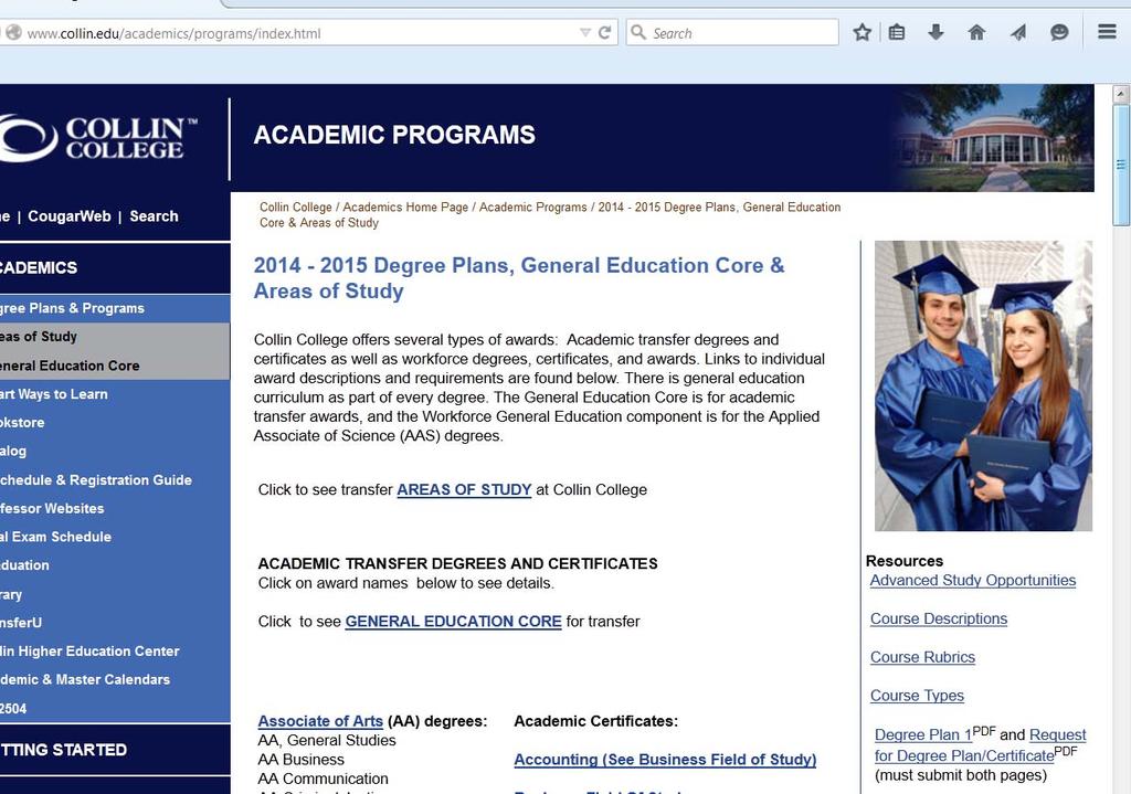 Academic Programs From Collin College home page, click on