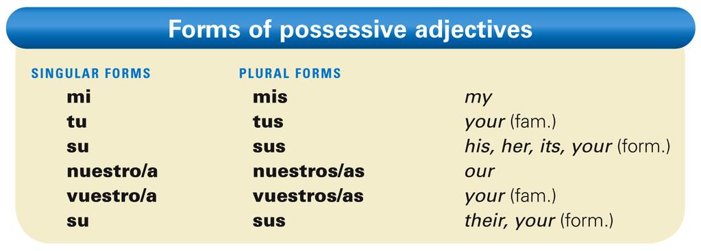 Possessive adjectives express the quality of ownership or