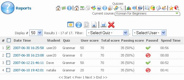 To view the list of quiz reports (that is to view how many times Students tried to do the quiz): 1. Enter the necessary course and click the Quizzes icon ( ) in the top course menu.