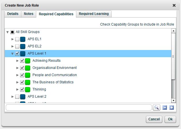 Manage Job Roles 11 The Required capabilities tab allows you to select the capabilities that you wish to apply to the job role. This allows skill mapping at a granular level.